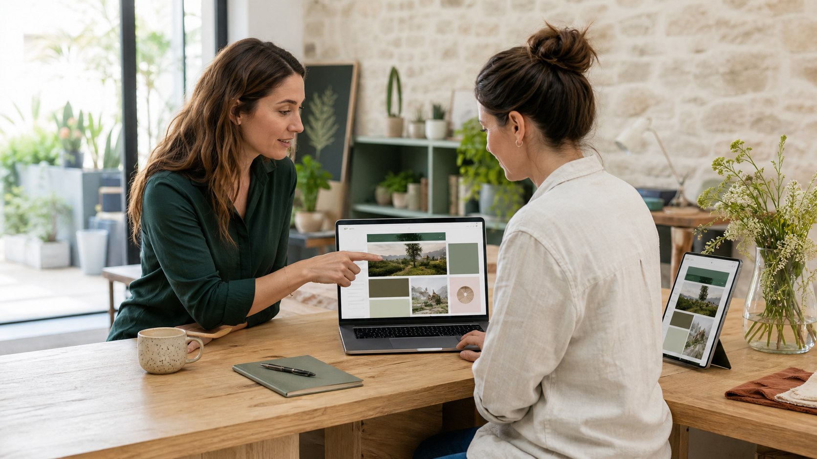 Une entrepreneuse apprend à administrer son nouveau site WordPress avec une web designer