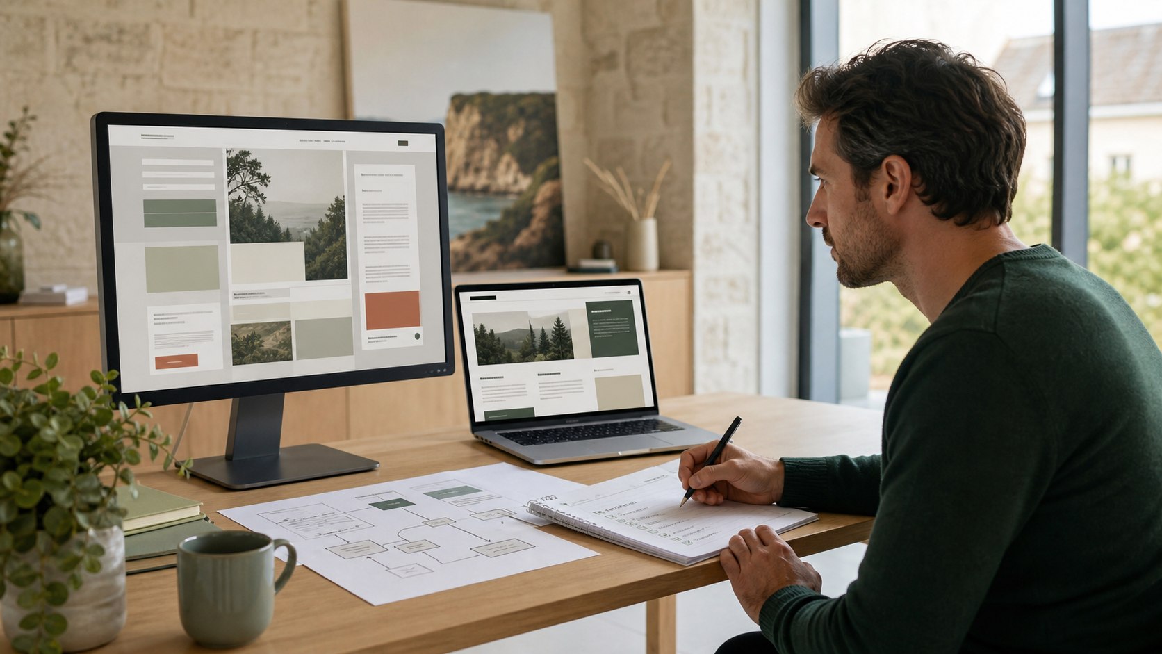 Un web designer compare l’ancien site et sa nouvelle version avant la migration
